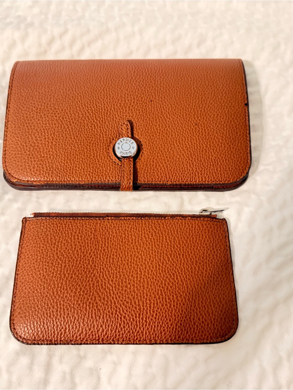 Pebbled Leather Wallet with Matching Zip Pouch - Brown